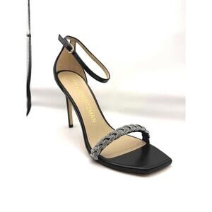 Stuart Weitzman Nudist Curve 100 Hishine Black Lacquered Nappa Heels
